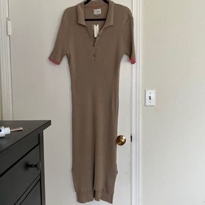Brown ribbed stretch day dress